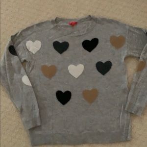 Gray girls sweater with multi colored hearts